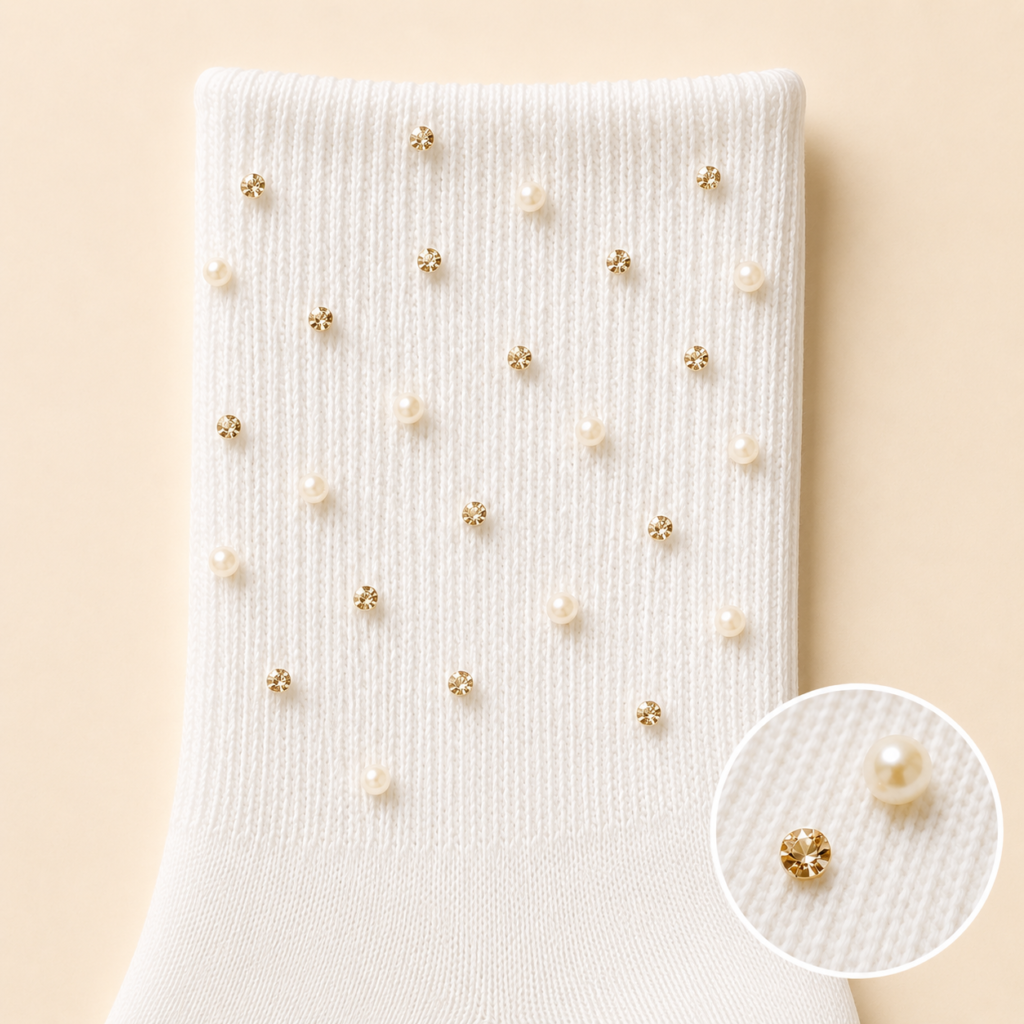 Custom Wedding Socks Mix of Pearls + Rhinestones