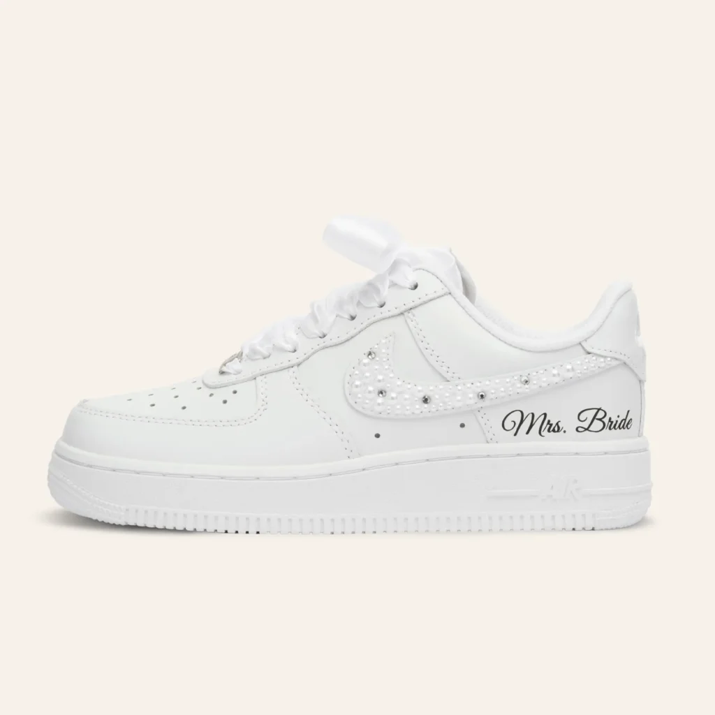 Pearl & Crystal Swoosh bridal Air Force 1 wedding sneakers