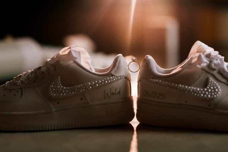 Custom wedding sneakers with personalized name and wedding date
